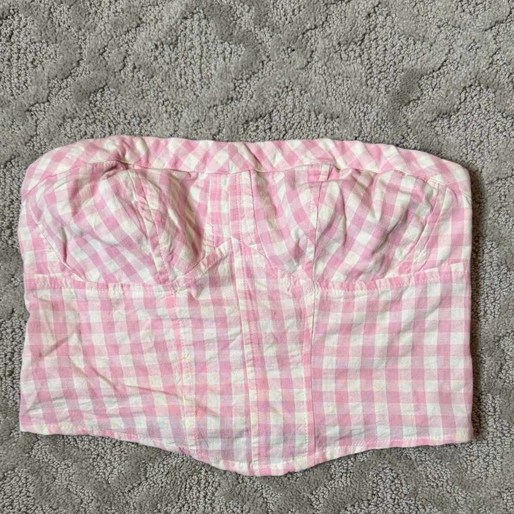 Free People Pink and Cream Gingham Top
